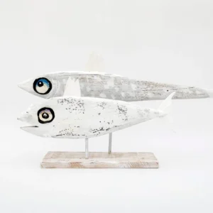 Escultura de dos peces de madera minimalista La Pareja Enamorada regalo original aniversario